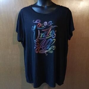 Black Graphic T-Shirt with Multicolor Rainbow Text